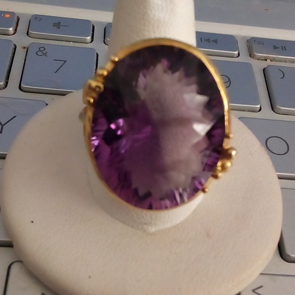 Gorgeous 40ct natural African unenhanced amethyst cocktail ring Size 8.25 💜 - Picture 2 of 6